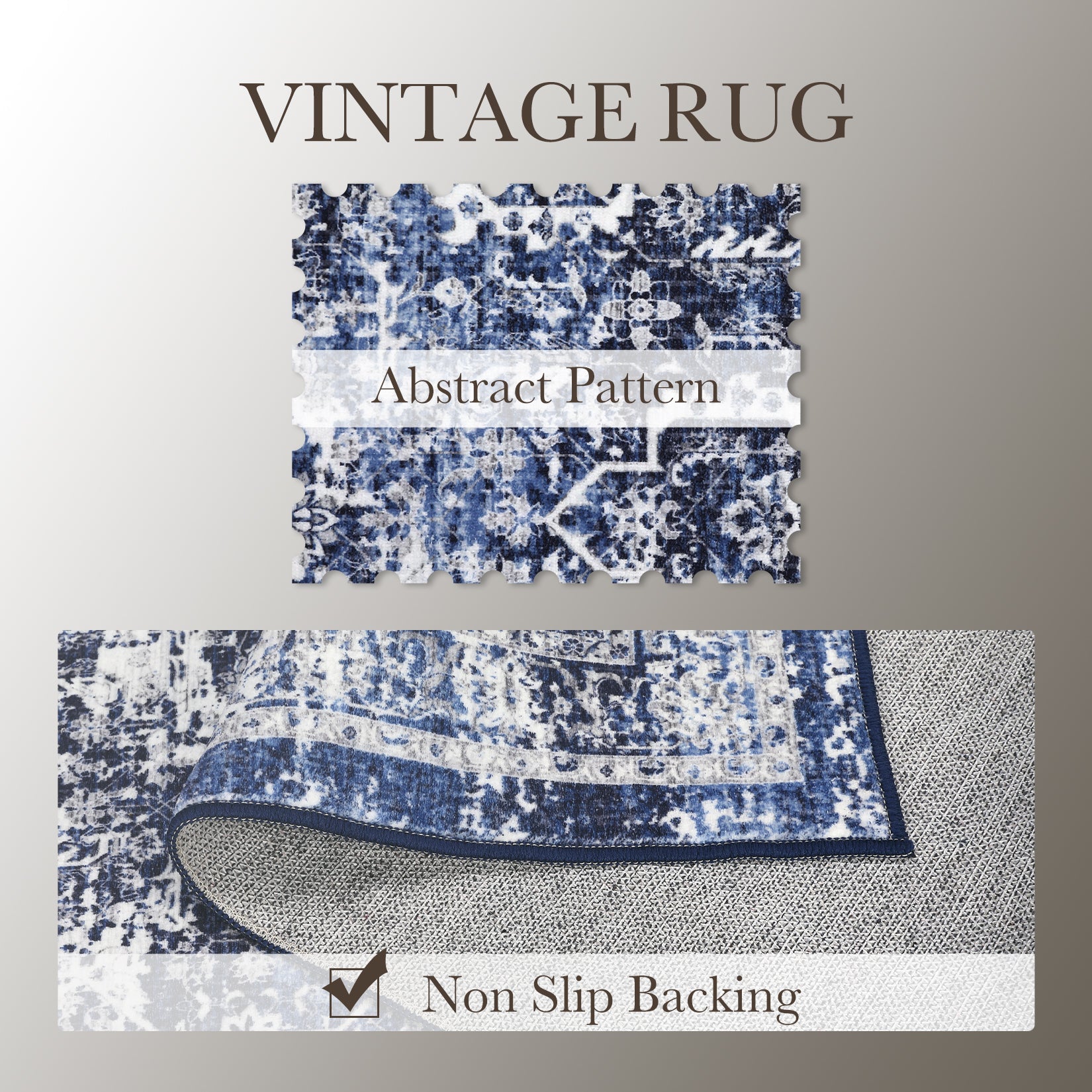 Garvee Area Rug 10x13 Washable Large Vintage Rug for Living Room Non Slip Non-Shedding Distressed Indoor Carpet Ultra Soft Low Pile Throw Rug for Bedroom Dining Room Home Office, Blue