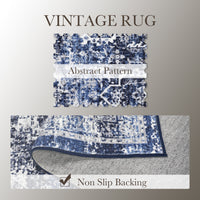 Garvee Area Rug 10x13 Washable Large Vintage Rug for Living Room Non Slip Non-Shedding Distressed Indoor Carpet Ultra Soft Low Pile Throw Rug for Bedroom Dining Room Home Office, Blue