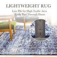 Garvee Area Rug 10x13 Washable Large Vintage Rug for Living Room Non Slip Non-Shedding Distressed Indoor Carpet Ultra Soft Low Pile Throw Rug for Bedroom Dining Room Home Office, Blue