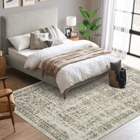 Garvee Area Rug 8x10 Washable Rug Brown Vintage Rug Traditional Floor Cover Thin Rug Retro Kitchen Indoor Distressed Non Slip Carpet Floral Print Mat Living Room Bedroom Dining Room