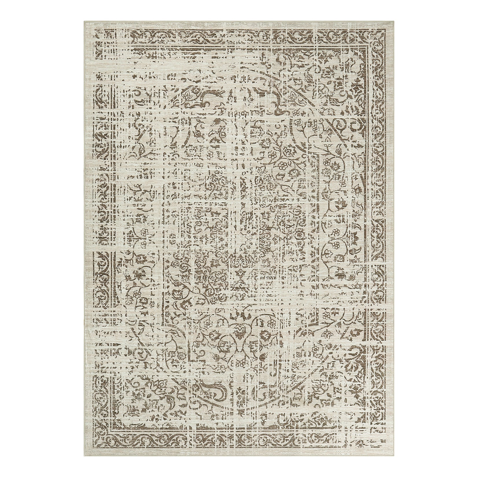 Garvee Vintage Area Rug, 4x6 Stain Resistant Carpet Non Shedding Non-Slip Soft Rug Bedroom Dining Room or Home Office, Low Pile Farmhouse Oriental Indoor Floor Carpet Brown