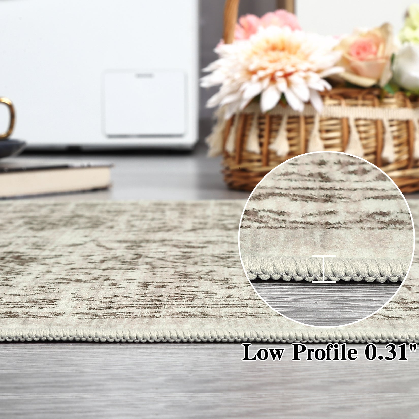 Garvee Machine Washable 9x12 Area Rugs for Living Room Vintage Rugs Non Slip Low Pile Water Resistant Soft Print Pattern Carpet for Bedroom Indoor Decor Polyester Rug Brown