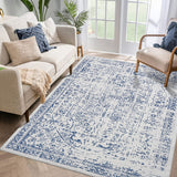 Garvee 5x7 Washable Area Rug Vintage Rug Traditional Floor Cover Foldable Thin Rug Kitchen Accent Rug Indoor Distressed Non Slip Carpet Floral Print Mat Bedroom Living Room Bathroom Blue - Blue
