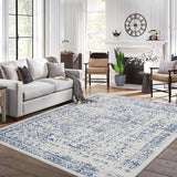 Garvee 10x13 Rug, Large Blue Area Rug - Foldable Rugs for Living Room 10x13 - Stain Resistant Vintage Area Rugs 10x13 - Living Room Area Rugs 10x13 - Eco-Friendly Washable Rug - Blue