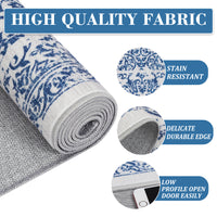 Garvee Area Rug 8x10 Washable Rug Blue Vintage Rug Traditional Floor Cover Thin Rug Retro Kitchen Indoor Distressed Non Slip Carpet Floral Print Mat Living Room Bedroom Dining Room