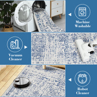 Garvee Vintage Area Rug, 4x6 Stain Resistant Carpet Non Shedding Non-Slip Soft Rug Bedroom Dining Room or Home Office, Low Pile Farmhouse Oriental Indoor Floor Carpet Blue
