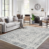 Garvee Area Rug 8x10 Washable Rug Grey Vintage Rug Traditional Floor Cover Thin Rug Retro Kitchen Indoor Distressed Non Slip Carpet Floral Print Mat Living Room Bedroom Dining Room