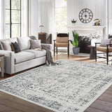 Garvee Machine Washable 9x12 Area Rugs for Living Room Vintage Rugs Non Slip Low Pile Water Resistant Soft Print Pattern Carpet for Bedroom Indoor Decor Polyester Rug Grey - Gray