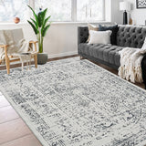 Garvee Area Rug 8x10 Washable Rug Grey Vintage Rug Traditional Floor Cover Thin Rug Retro Kitchen Indoor Distressed Non Slip Carpet Floral Print Mat Living Room Bedroom Dining Room - Gray