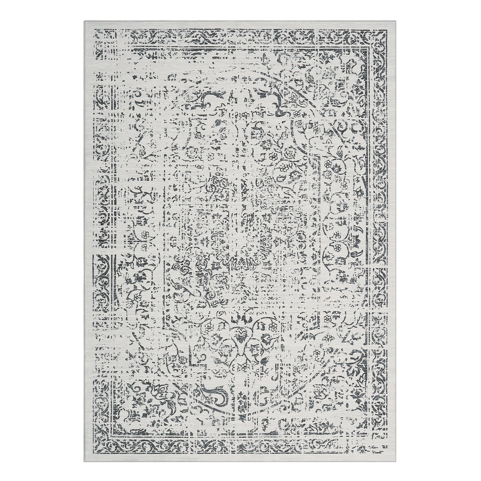 Garvee Machine Washable 9x12 Area Rugs for Living Room Vintage Rugs Non Slip Low Pile Water Resistant Soft Print Pattern Carpet for Bedroom Indoor Decor Polyester Rug Grey