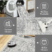 Garvee 5x7 Washable Area Rug Vintage Rug Traditional Floor Cover Foldable Thin Rug Kitchen Accent Rug Indoor Distressed Non Slip Carpet Floral Print Mat Bedroom Living Room Bathroom Grey