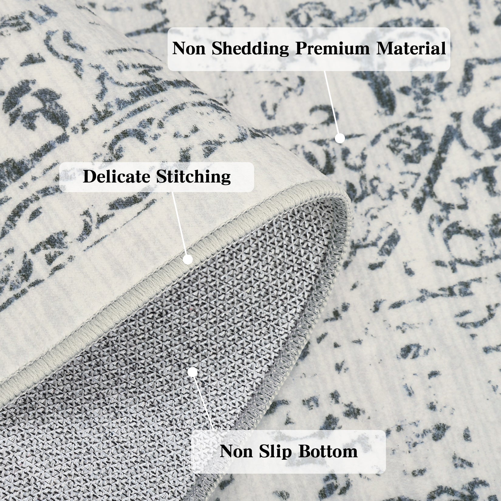 Garvee Area Rug 8x10 Washable Rug Grey Vintage Rug Traditional Floor Cover Thin Rug Retro Kitchen Indoor Distressed Non Slip Carpet Floral Print Mat Living Room Bedroom Dining Room