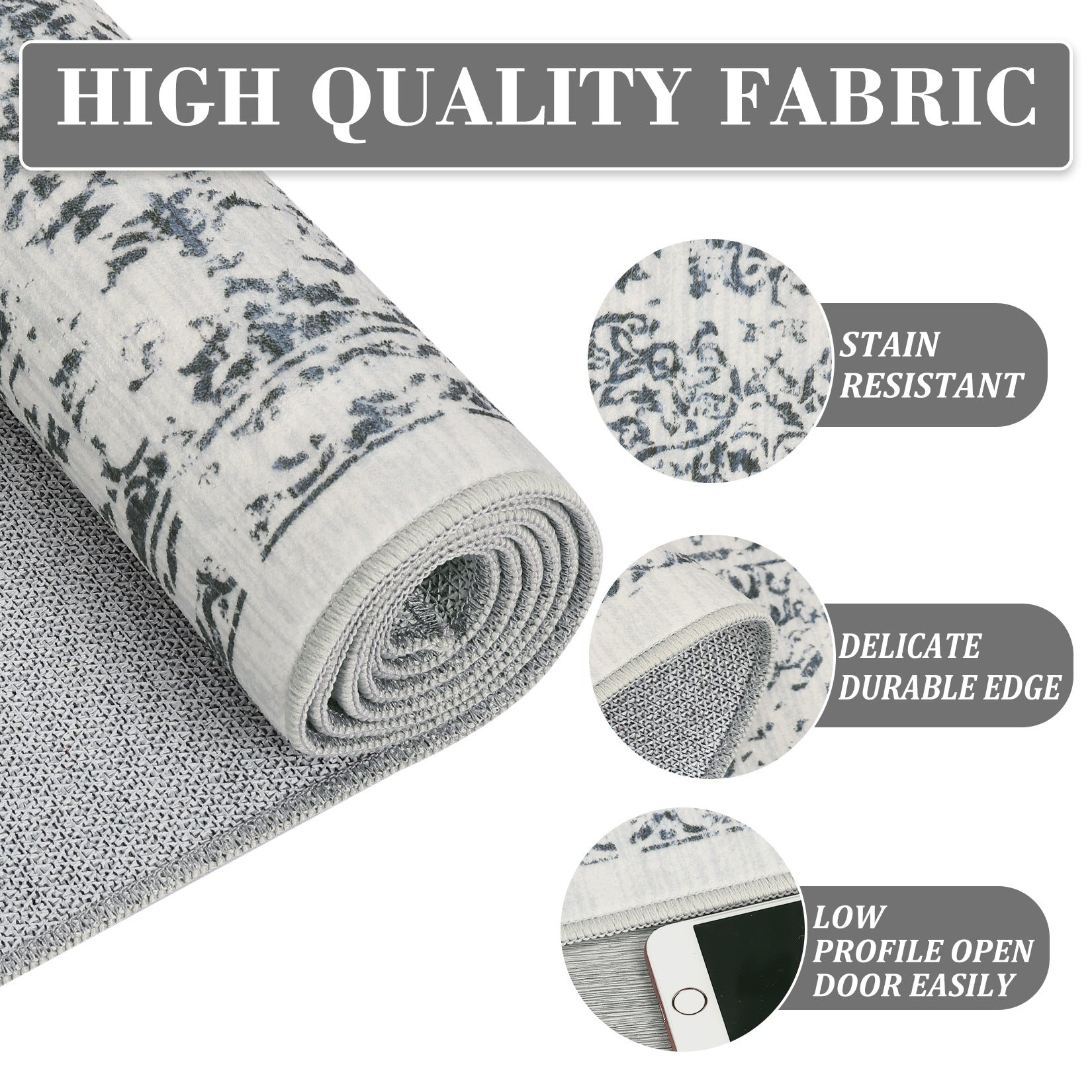 Garvee Area Rug 8x10 Washable Rug Grey Vintage Rug Traditional Floor Cover Thin Rug Retro Kitchen Indoor Distressed Non Slip Carpet Floral Print Mat Living Room Bedroom Dining Room