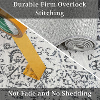 Garvee Machine Washable 9x12 Area Rugs for Living Room Vintage Rugs Non Slip Low Pile Water Resistant Soft Print Pattern Carpet for Bedroom Indoor Decor Polyester Rug Grey