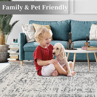 Garvee 5x7 Washable Area Rug Vintage Rug Traditional Floor Cover Foldable Thin Rug Kitchen Accent Rug Indoor Distressed Non Slip Carpet Floral Print Mat Bedroom Living Room Bathroom Grey
