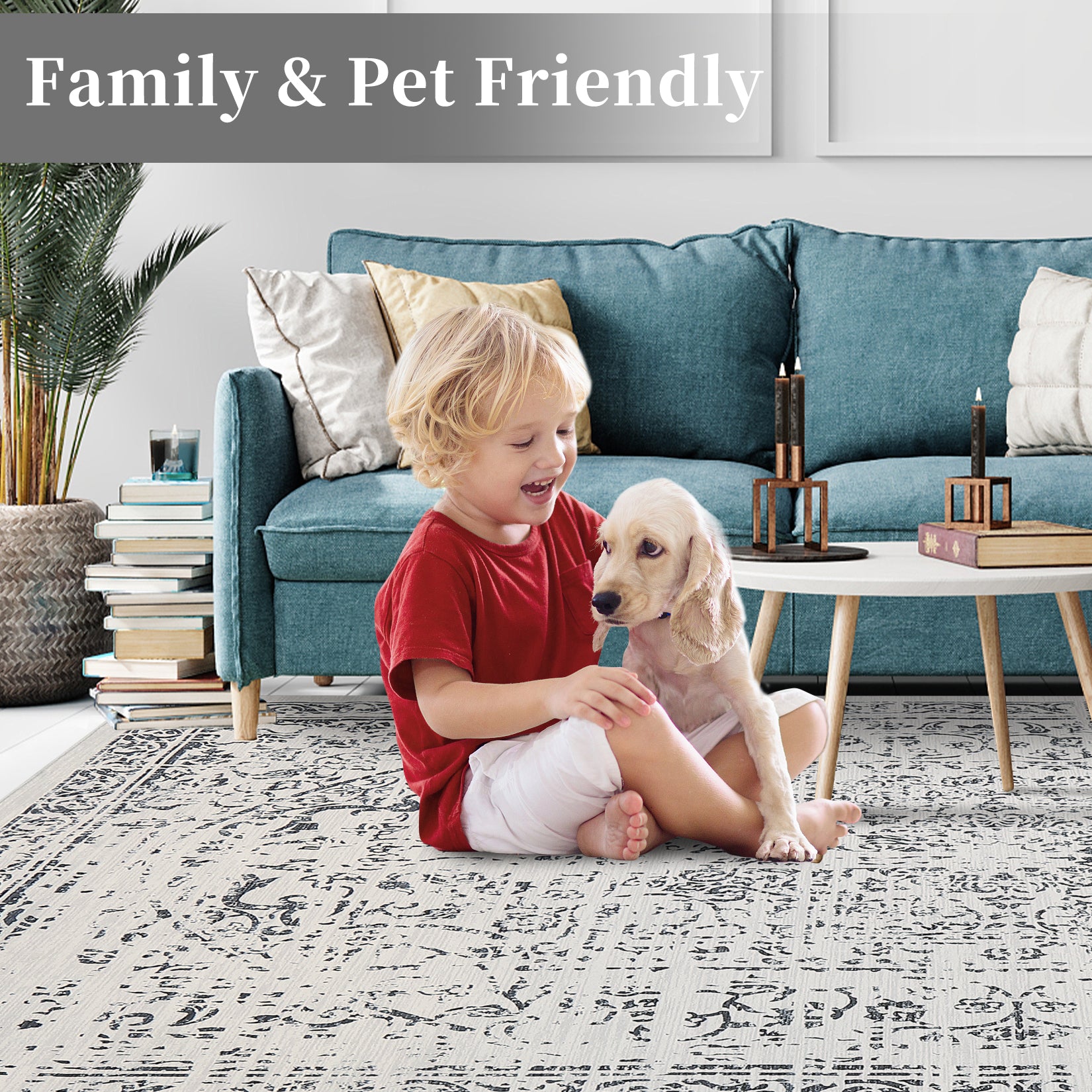 Garvee Large Grey Area Rug - Foldable Rugs for Living Room 10x13 - Stain Resistant Vintage Area Rugs 10x13 - Living Room Area Rugs 10x13 - Eco-Friendly Washable Rug