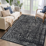 Garvee Vintage Area Rug, 4x6 Stain Resistant Carpet Non Shedding Non-Slip Soft Rug Bedroom Dining Room or Home Office, Low Pile Farmhouse Oriental Indoor Floor Carpet Black - Black