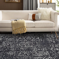 Garvee Vintage Area Rug, 4x6 Stain Resistant Carpet Non Shedding Non-Slip Soft Rug Bedroom Dining Room or Home Office, Low Pile Farmhouse Oriental Indoor Floor Carpet Black