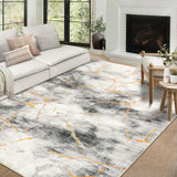 Garvee Area Rug 8x10 Large Living Room Floor Carpet, Low Pile Modern Ink Splatter Abstract Rug, Non-Slip Machine Washable Arrea Rug for Bedroom, Dining Room, Office - Gray