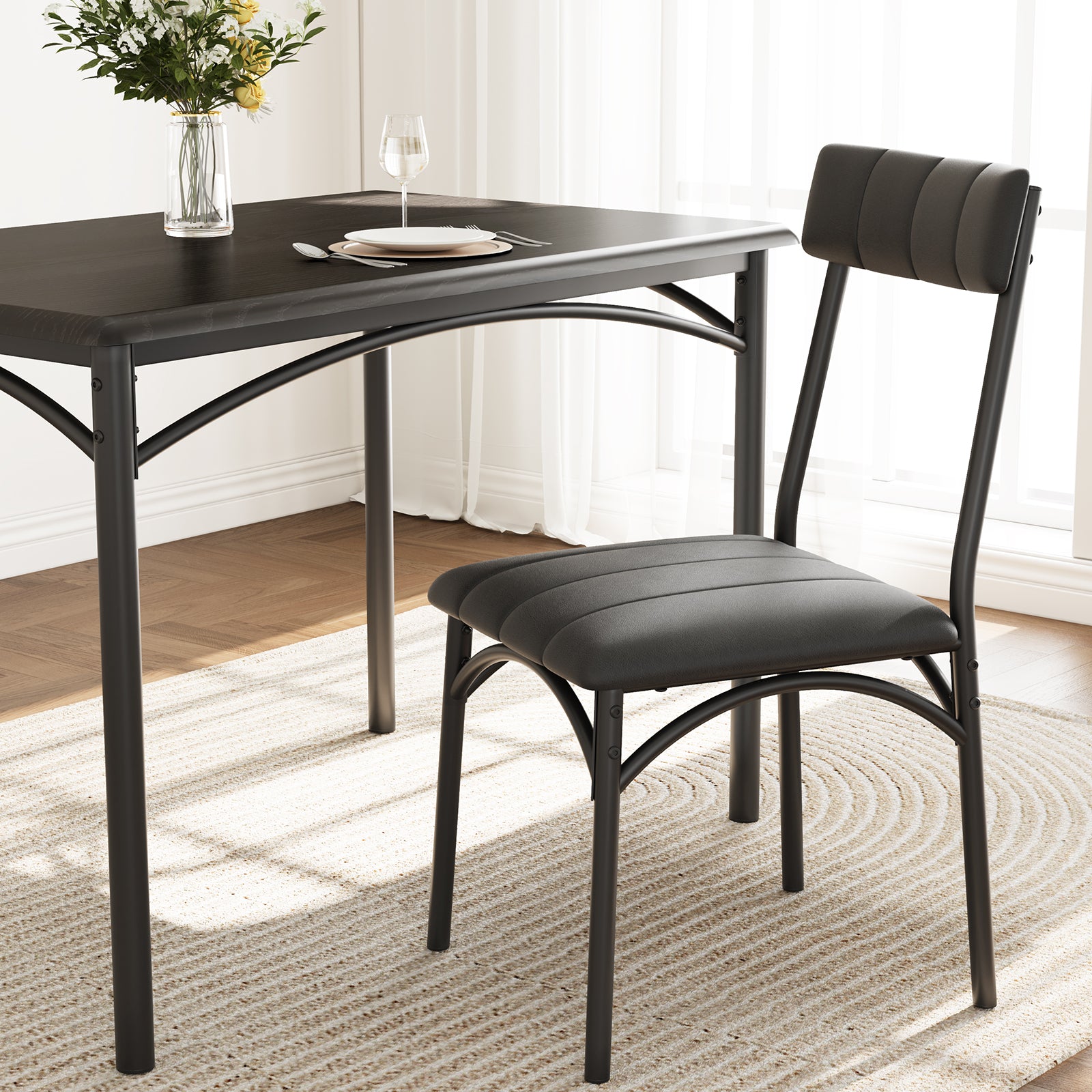 Garvee Dining Table Set for 4, Kitchen Table with 4 Upholstered Chairs, Wood Rectangular Dining Table and Chairs Set, for Small Space, Apartment, Dinner, Black