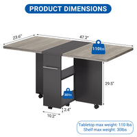 Garvee 47.2" Drop Leaf Dining Table in Movable Design with 2 Storage Shelf and 6 Wheels, Grey
