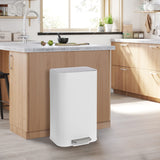 Garvee Kitchen Trash Can, 8 Gallon Stainless Steel Garbage Can with Soft Close Lid Foot Pedal & Removable Inner Bucket, Rectangular Step On Waste Bin for Home Office Living Room, White - White