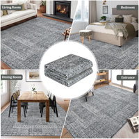 Garvee Washable Area Rug 8x10, Soft Low Pile Vintage Patchwork Large Area Rug Non-Slip Indoor Floor Carpet for Living Room Bedroom Dining Room, Grey