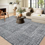 Garvee Washable Area Rug 8x10, Soft Low Pile Vintage Patchwork Large Area Rug Non-Slip Indoor Floor Carpet for Living Room Bedroom Dining Room, Grey - Gray