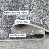 Garvee Washable Area Rug 8x10, Soft Low Pile Vintage Patchwork Large Area Rug Non-Slip Indoor Floor Carpet for Living Room Bedroom Dining Room, Grey