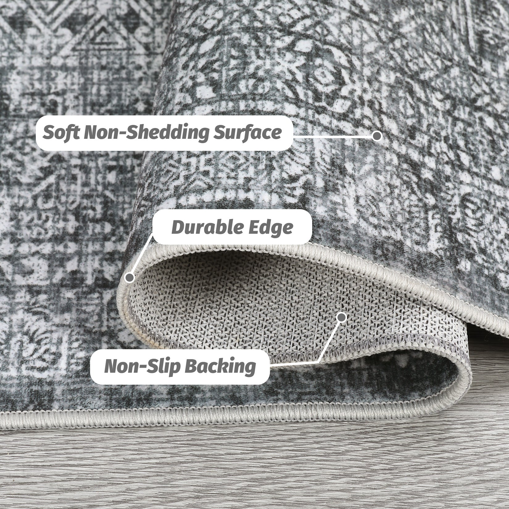 Garvee Washable Area Rug 9x12, Soft Low Pile Vintage Patchwork Large Area Rug Non-Slip Indoor Floor Carpet for Living Room Bedroom Dining Room, Grey