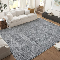 Garvee Washable Area Rug 8x10, Soft Low Pile Vintage Patchwork Large Area Rug Non-Slip Indoor Floor Carpet for Living Room Bedroom Dining Room, Grey