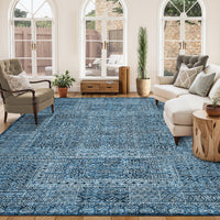 Garvee 8x10 Area Rug Washable, Soft Low Pile Vintage Patchwork Large Area Rug Non-Slip Indoor Floor Carpet for Living Room Bedroom Dining Room, Navy Blue