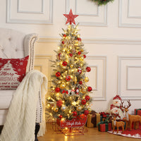 Garvee 4.5ft Pre-Lit Christmas Tree, Snow Flocked Christmas Tree with 200 Led Lights, 8 Lighting Modes, Sleigh Ride Base, Artificial Xmas Tree for Home Decoration, 1 PC