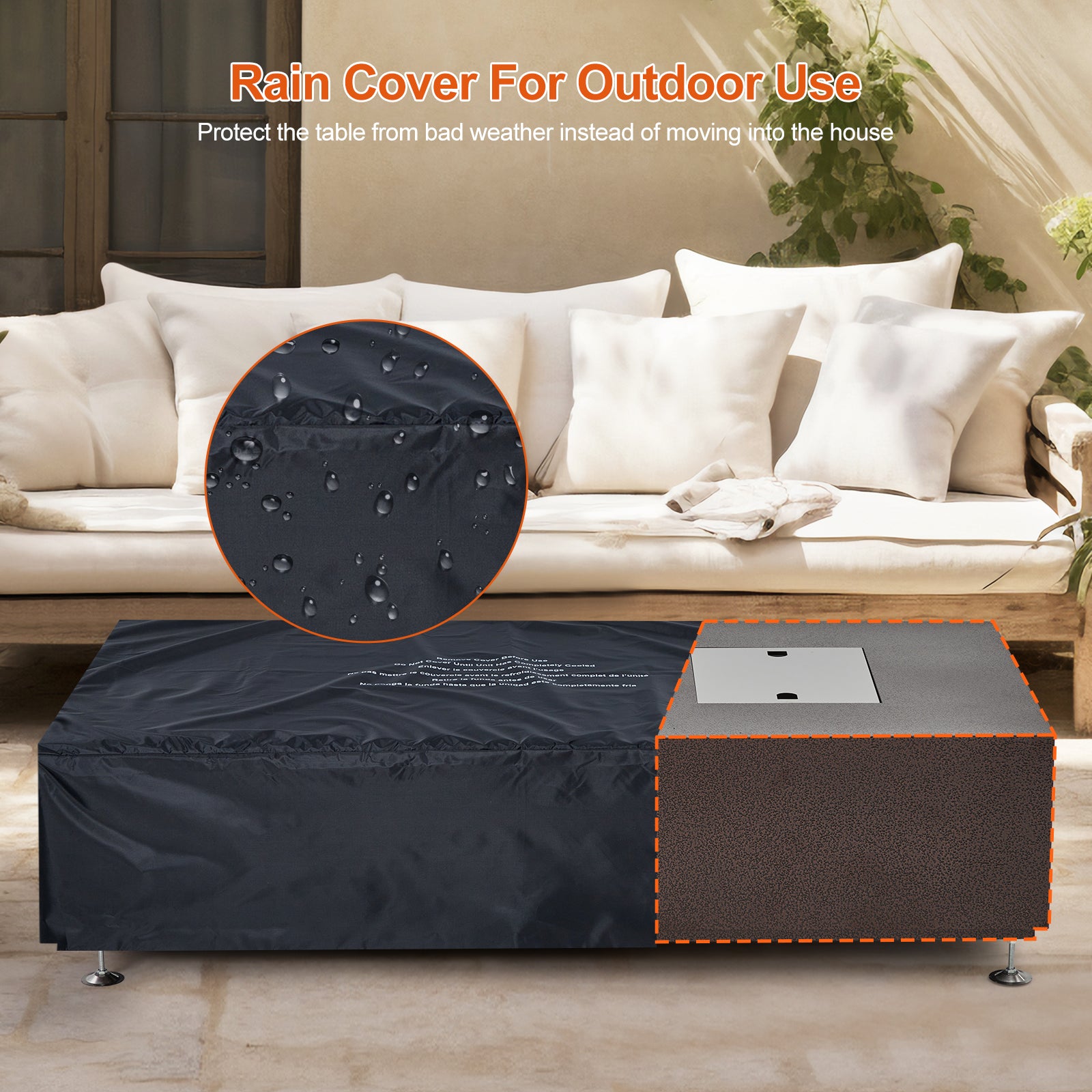 Garvee 56" 50000 BTU Rectangular Propane Fire Pit Table , Push-Button Ignition, Glass Wind Guard, Includes Lid & Weather Cover