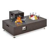 Garvee 56" 50000 BTU Rectangular Propane Fire Pit Table , Push-Button Ignition, Glass Wind Guard, Includes Lid & Weather Cover - Gold