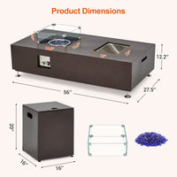 Garvee 56" 50000 BTU Rectangular Propane Fire Pit Table , Push-Button Ignition, Glass Wind Guard, Includes Lid & Weather Cover