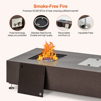 Garvee 56" 50000 BTU Rectangular Propane Fire Pit Table , Push-Button Ignition, Glass Wind Guard, Includes Lid & Weather Cover