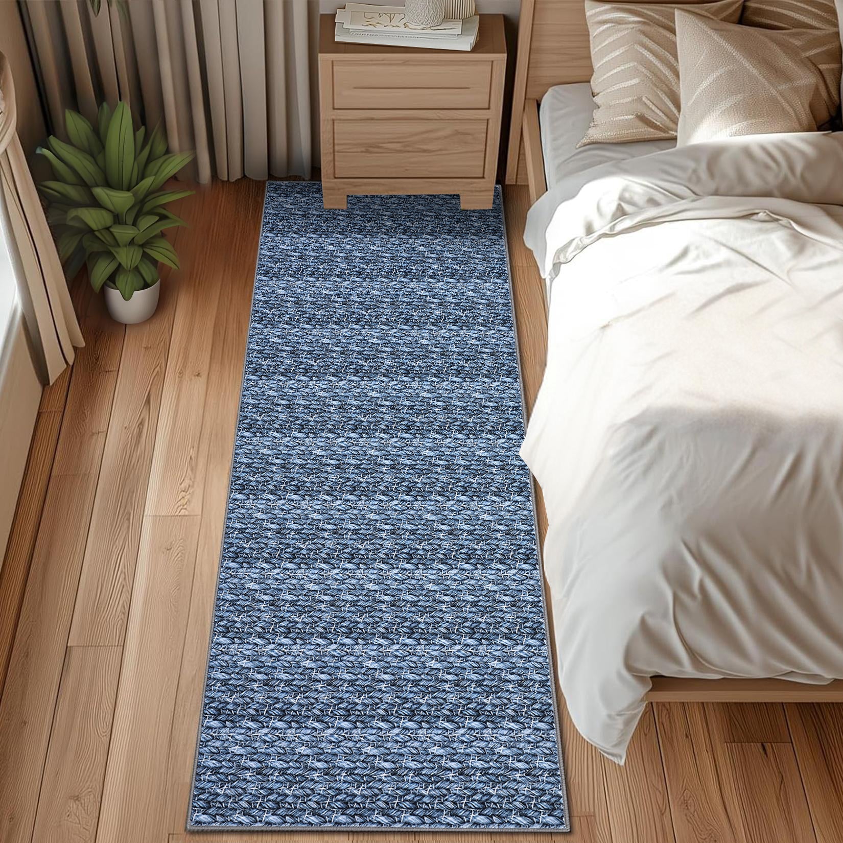 Garvee Modern Grey Blue 2x6 Washable Runner Rugs, Woven Pattern Hallway Rugs with Non-Slip Backing, Soft Low Pile Area Rugs, Non-Shedding Contemporary Floor Carpet for Bedroom, Laundry