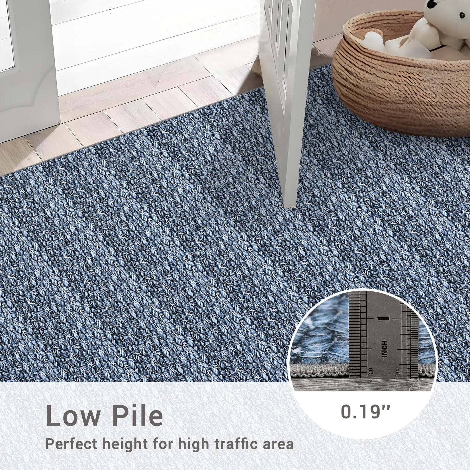 Garvee Modern Grey Blue 2x6 Washable Runner Rugs, Woven Pattern Hallway Rugs with Non-Slip Backing, Soft Low Pile Area Rugs, Non-Shedding Contemporary Floor Carpet for Bedroom, Laundry