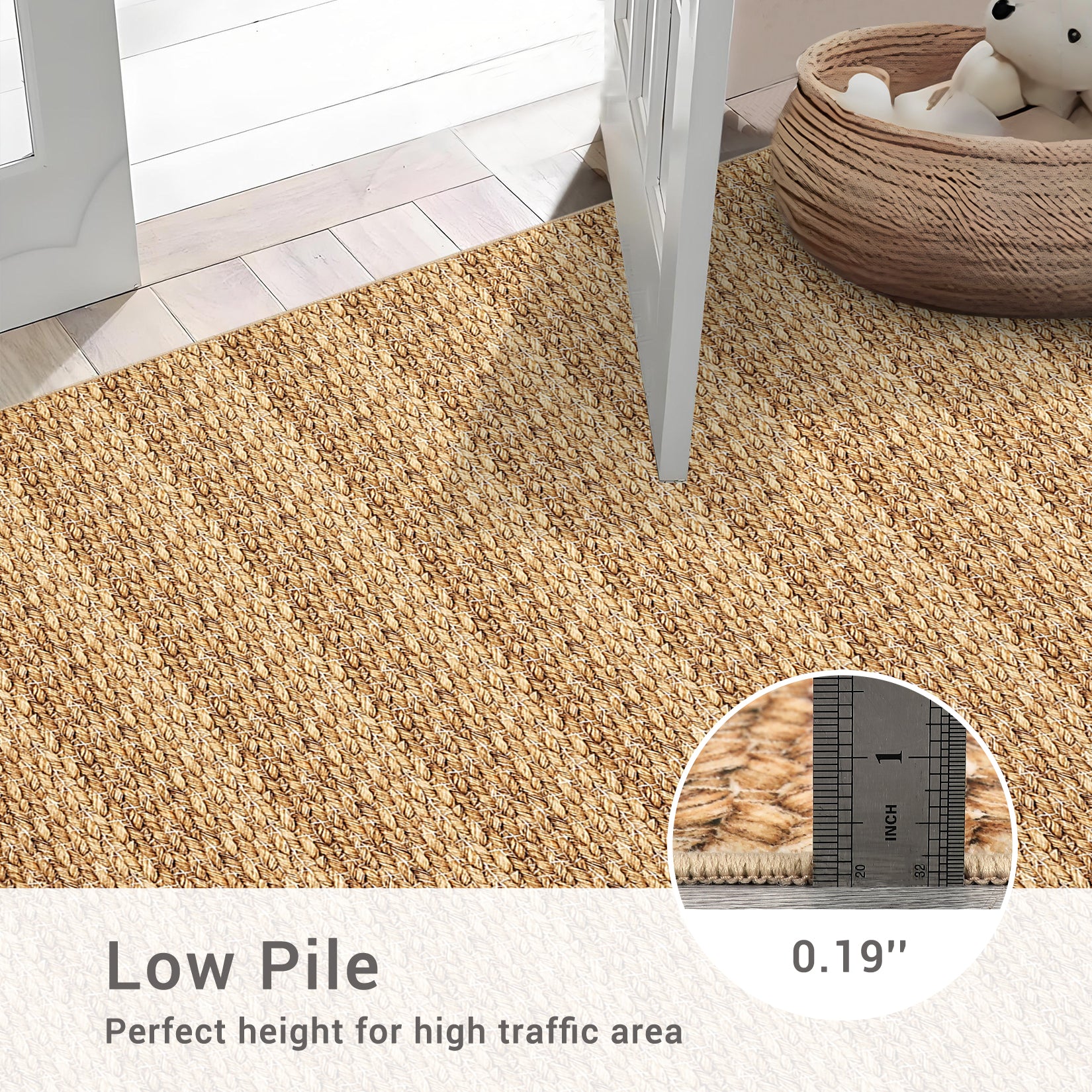 Garvee Modern Natural 9x12 Washable Living Room Rugs Large Modern Woven Pattern Accent Rugs, Non-Slip Soft Low Pile Area Rugs, Non-Shedding Contemporary Indoor Carpet for Bedroom, Office