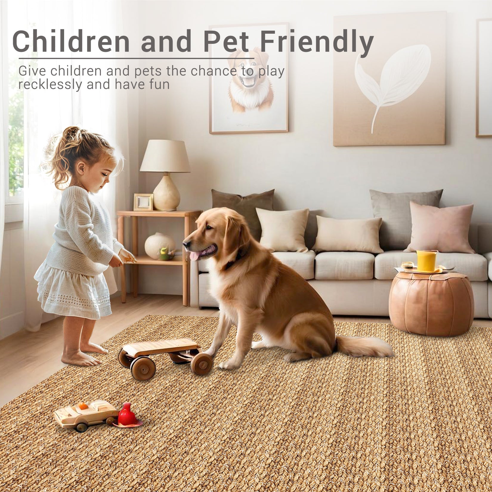 Garvee Modern Natural 9x12 Washable Living Room Rugs Large Modern Woven Pattern Accent Rugs, Non-Slip Soft Low Pile Area Rugs, Non-Shedding Contemporary Indoor Carpet for Bedroom, Office