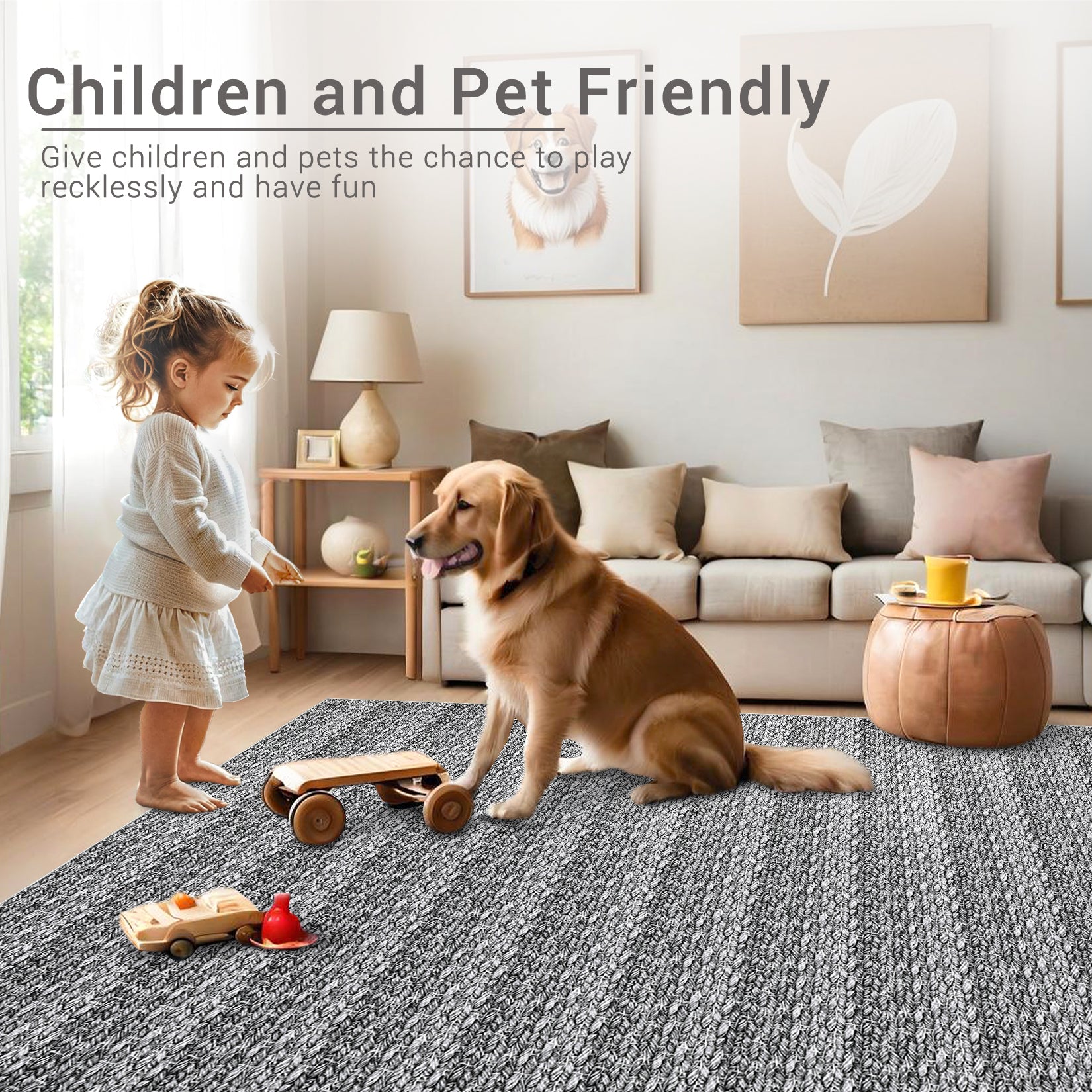 Garvee Modern Grey 5x7 Area Rugs Woven Pattern Accent Rugs with Non-Slip Backing, Washable Soft Low Pile Floor Carpet, Non-Shedding Contemporary Throw Rugs for Kitchen, Bedroom