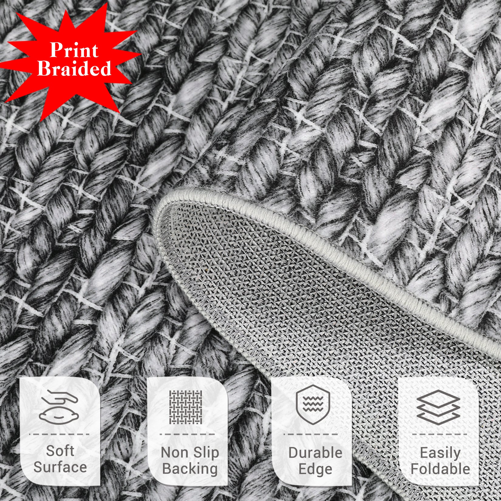 Garvee Modern Grey 5x7 Area Rugs Woven Pattern Accent Rugs with Non-Slip Backing, Washable Soft Low Pile Floor Carpet, Non-Shedding Contemporary Throw Rugs for Kitchen, Bedroom