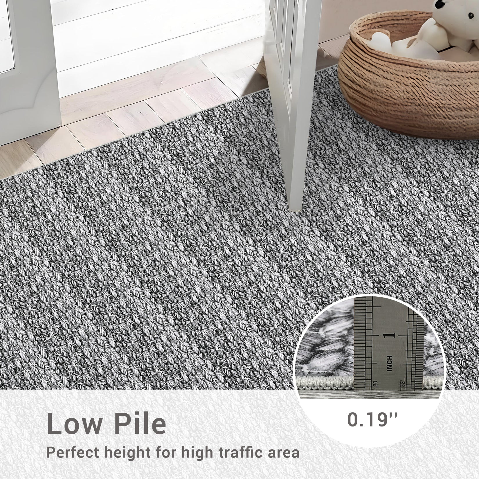 Garvee Modern Grey 5x7 Area Rugs Woven Pattern Accent Rugs with Non-Slip Backing, Washable Soft Low Pile Floor Carpet, Non-Shedding Contemporary Throw Rugs for Kitchen, Bedroom