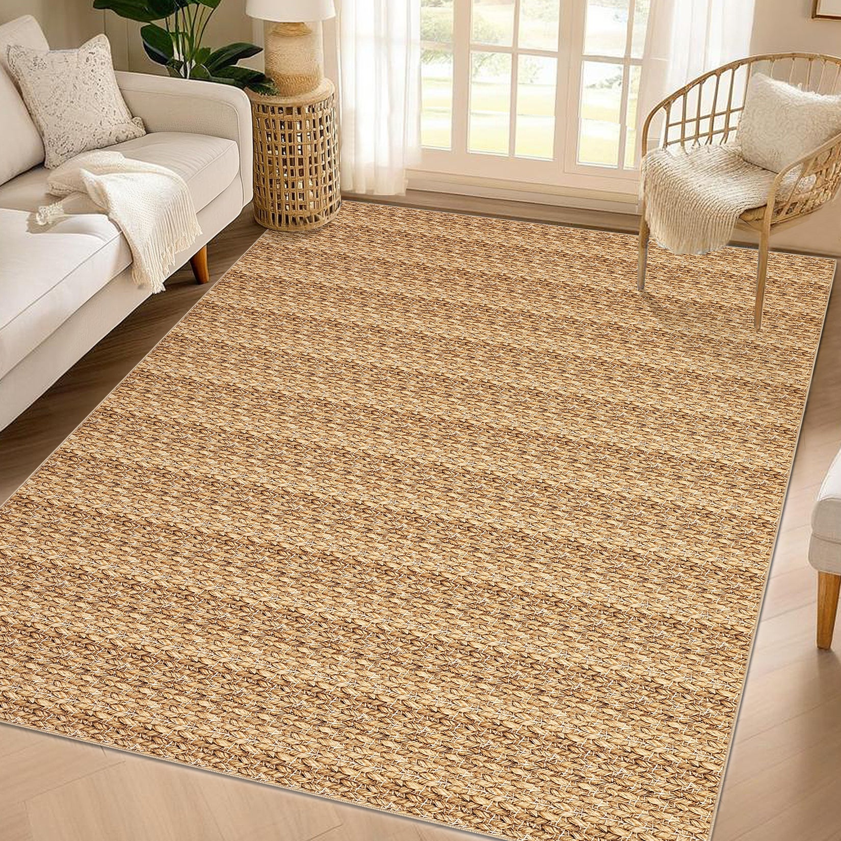 Garvee Modern Natural 9x12 Washable Living Room Rugs Large Modern Woven Pattern Accent Rugs, Non-Slip Soft Low Pile Area Rugs, Non-Shedding Contemporary Indoor Carpet for Bedroom, Office