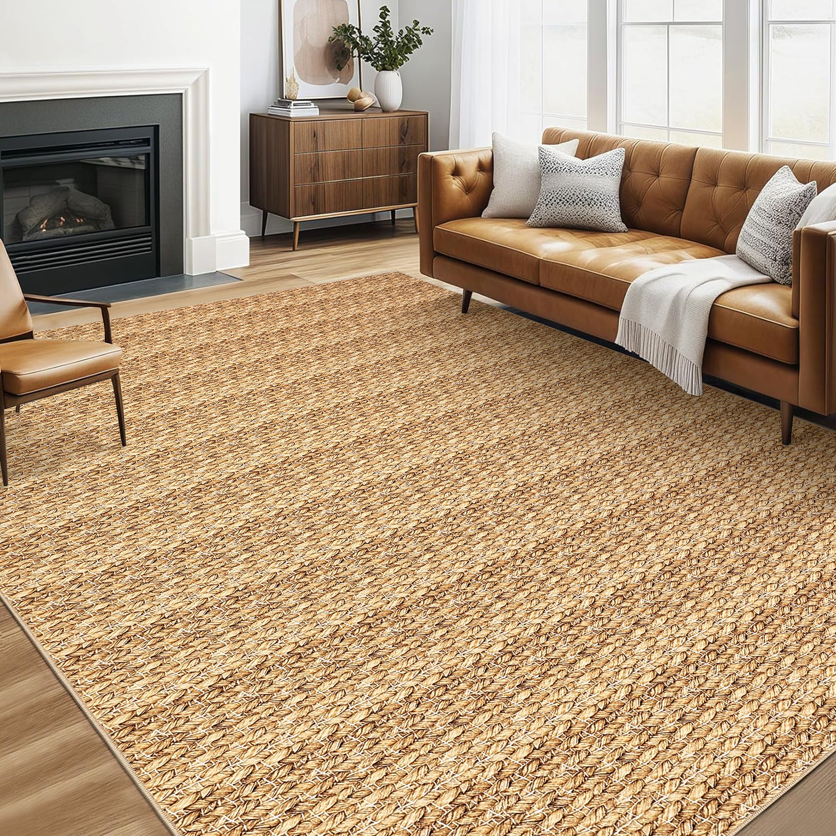 Garvee Modern Natural 10x13 Washable Rug, Non Slip Soft Low Pile Farmhouse Carpet for Living Room, Bedroom, Dining Room