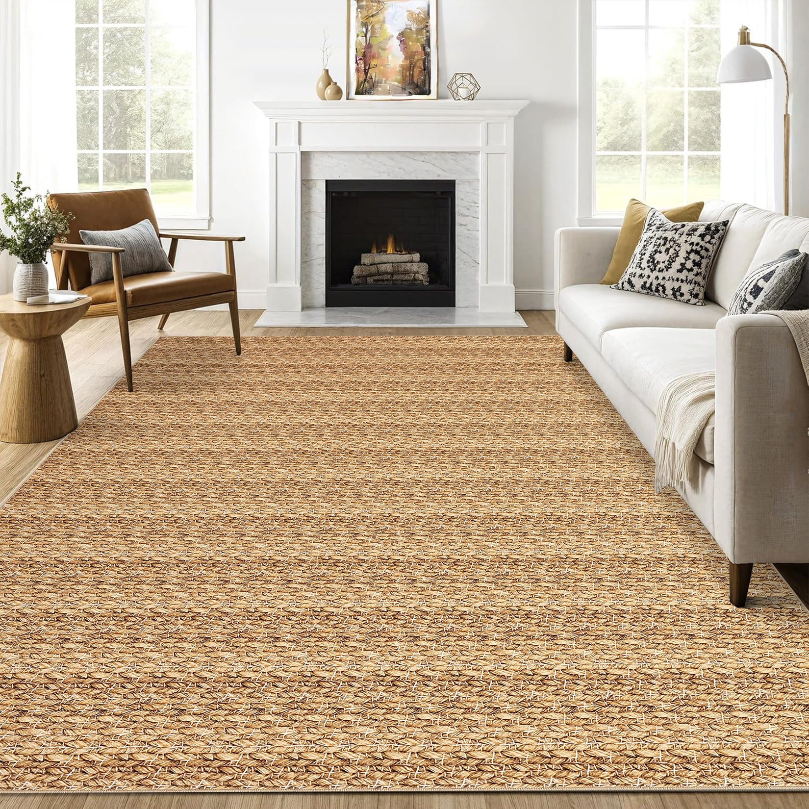 Garvee Modern Natural 10x13 Washable Rug, Non Slip Soft Low Pile Farmhouse Carpet for Living Room, Bedroom, Dining Room