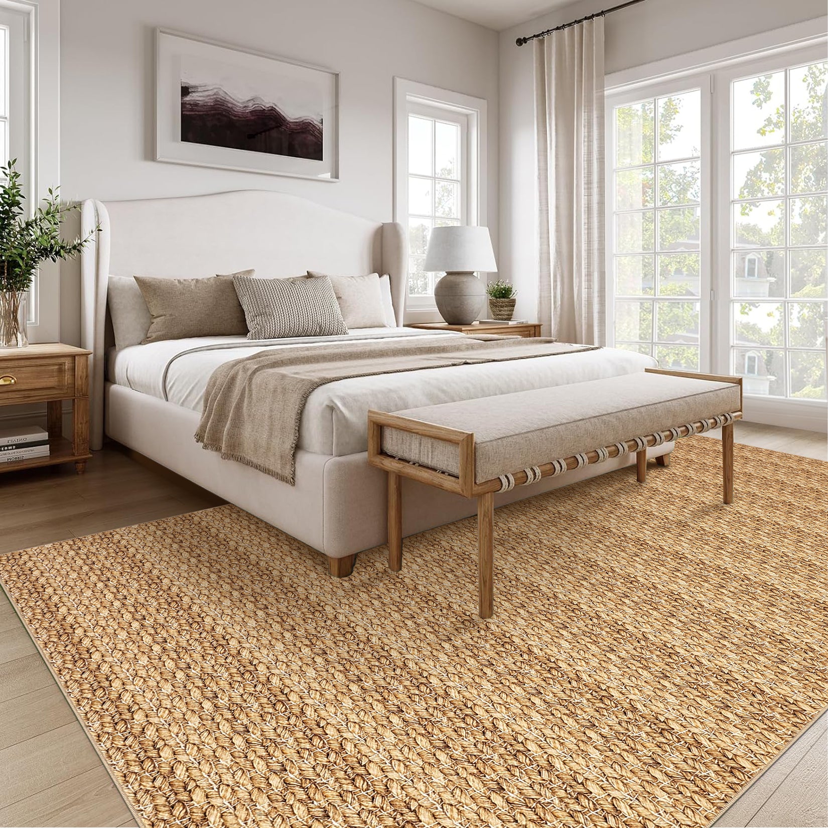 Garvee Modern Natural 9x12 Washable Living Room Rugs Large Modern Woven Pattern Accent Rugs, Non-Slip Soft Low Pile Area Rugs, Non-Shedding Contemporary Indoor Carpet for Bedroom, Office