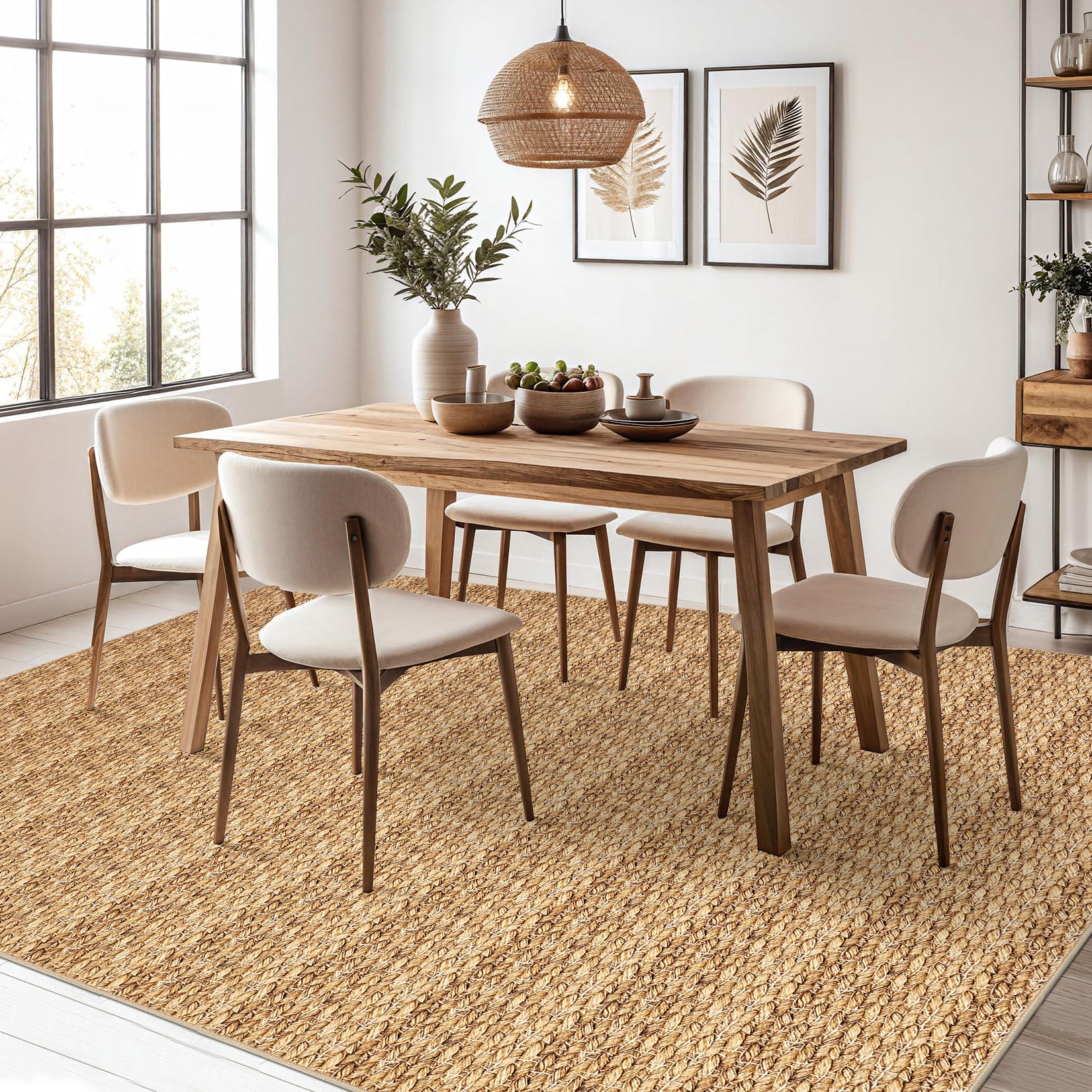 Garvee Modern Natural 9x12 Washable Living Room Rugs Large Modern Woven Pattern Accent Rugs, Non-Slip Soft Low Pile Area Rugs, Non-Shedding Contemporary Indoor Carpet for Bedroom, Office