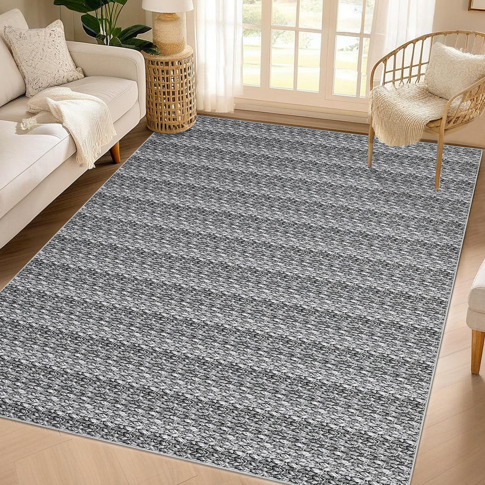 Garvee Modern Grey 5x7 Area Rugs Woven Pattern Accent Rugs with Non-Slip Backing, Washable Soft Low Pile Floor Carpet, Non-Shedding Contemporary Throw Rugs for Kitchen, Bedroom